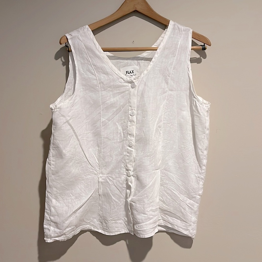 100% linen white sleeveless top by Flax.